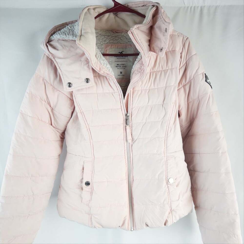 Hollister Puffer Jacket Size M Pink Sherpa Lined Hooded